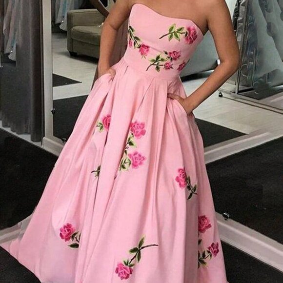 Dresses & Skirts - Pink Boho Women's Plus Size Summer Elegant A-Line Rose Printed Sundress